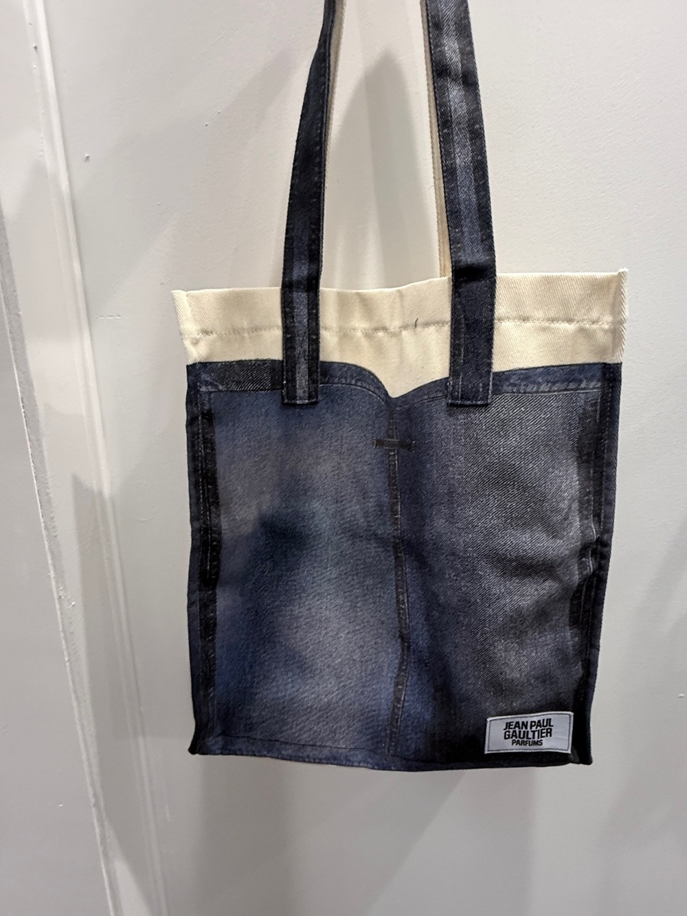 Jean Paul Gaultier Blue & Cream “Denim”Canvas Messenger Tote